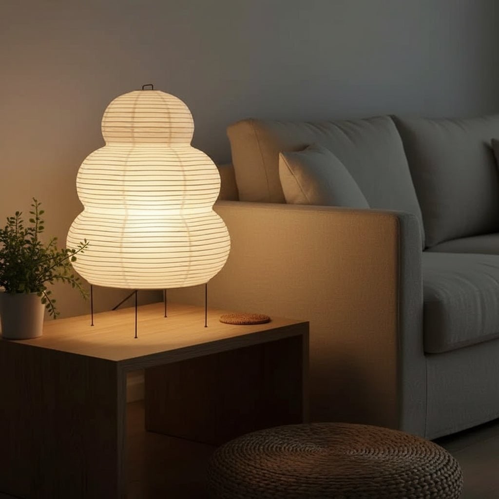 Lampe de table en papier à base trépied