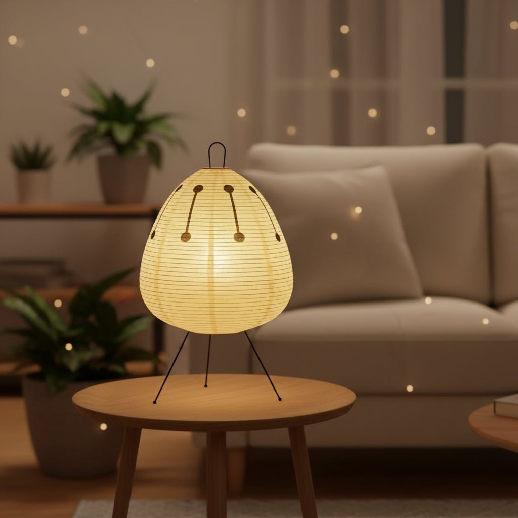 Lampe de table en papier à base trépied