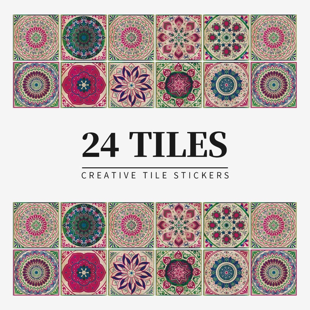 Lot de vingt-quatre stickers carreaux à motifs mandala