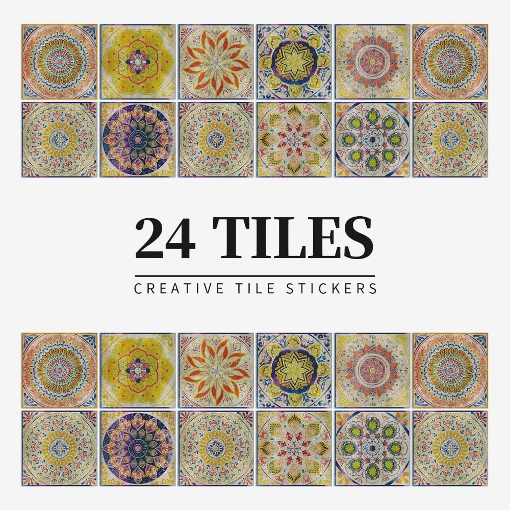 Lot de vingt-quatre stickers carreaux à motifs mandala