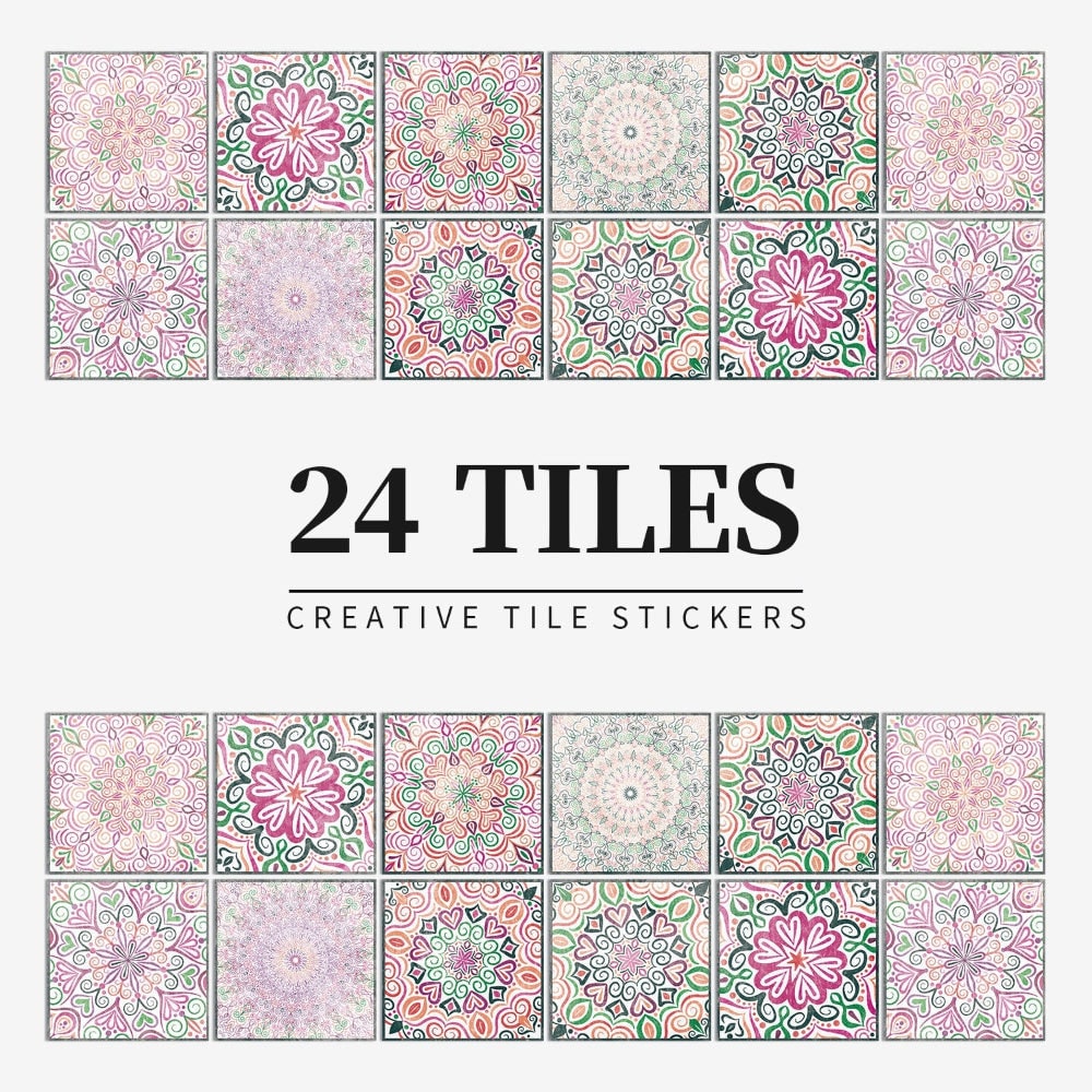 Lot de vingt-quatre stickers carreaux à motifs mandala