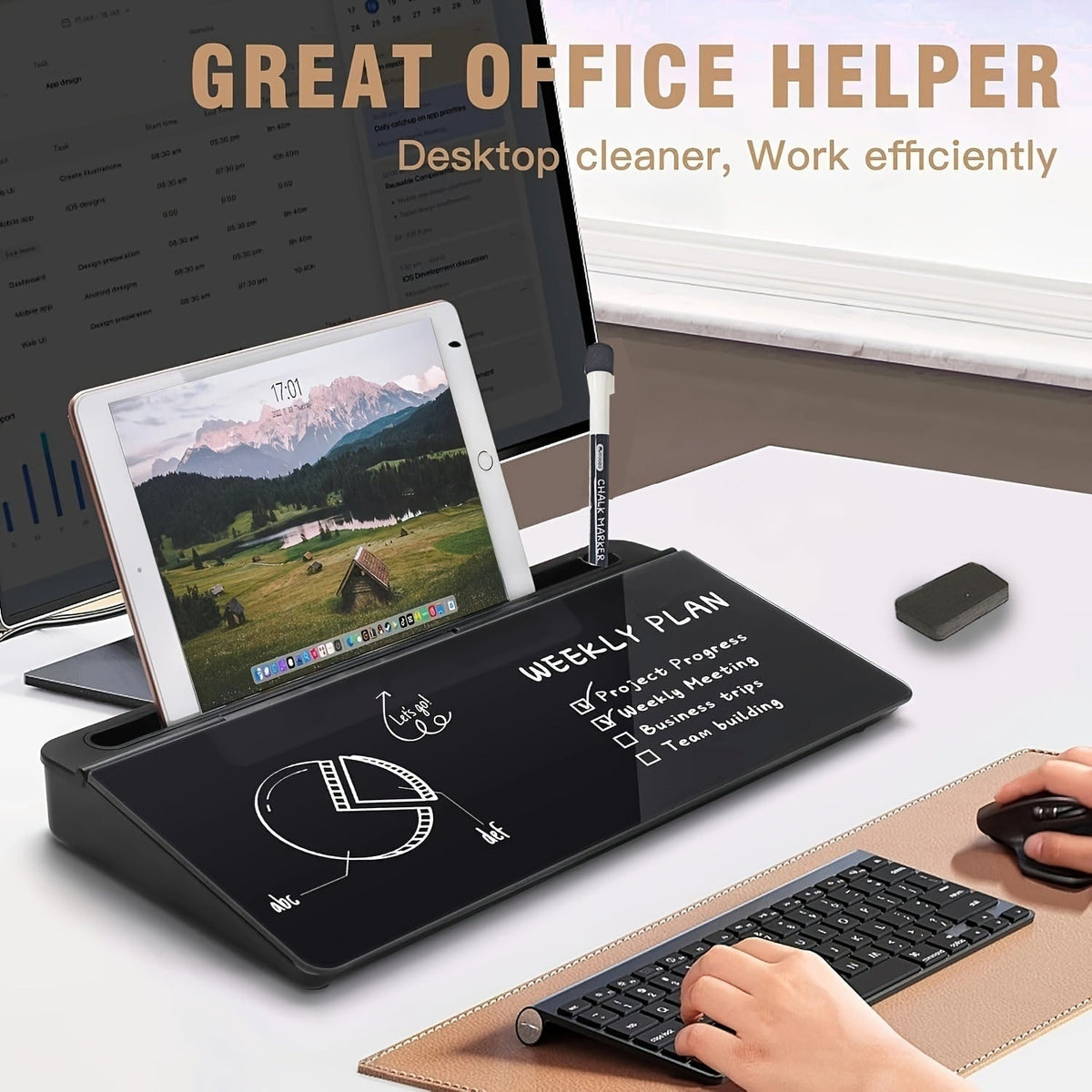 Tableau de bureau effaçable avec rangement aimanté