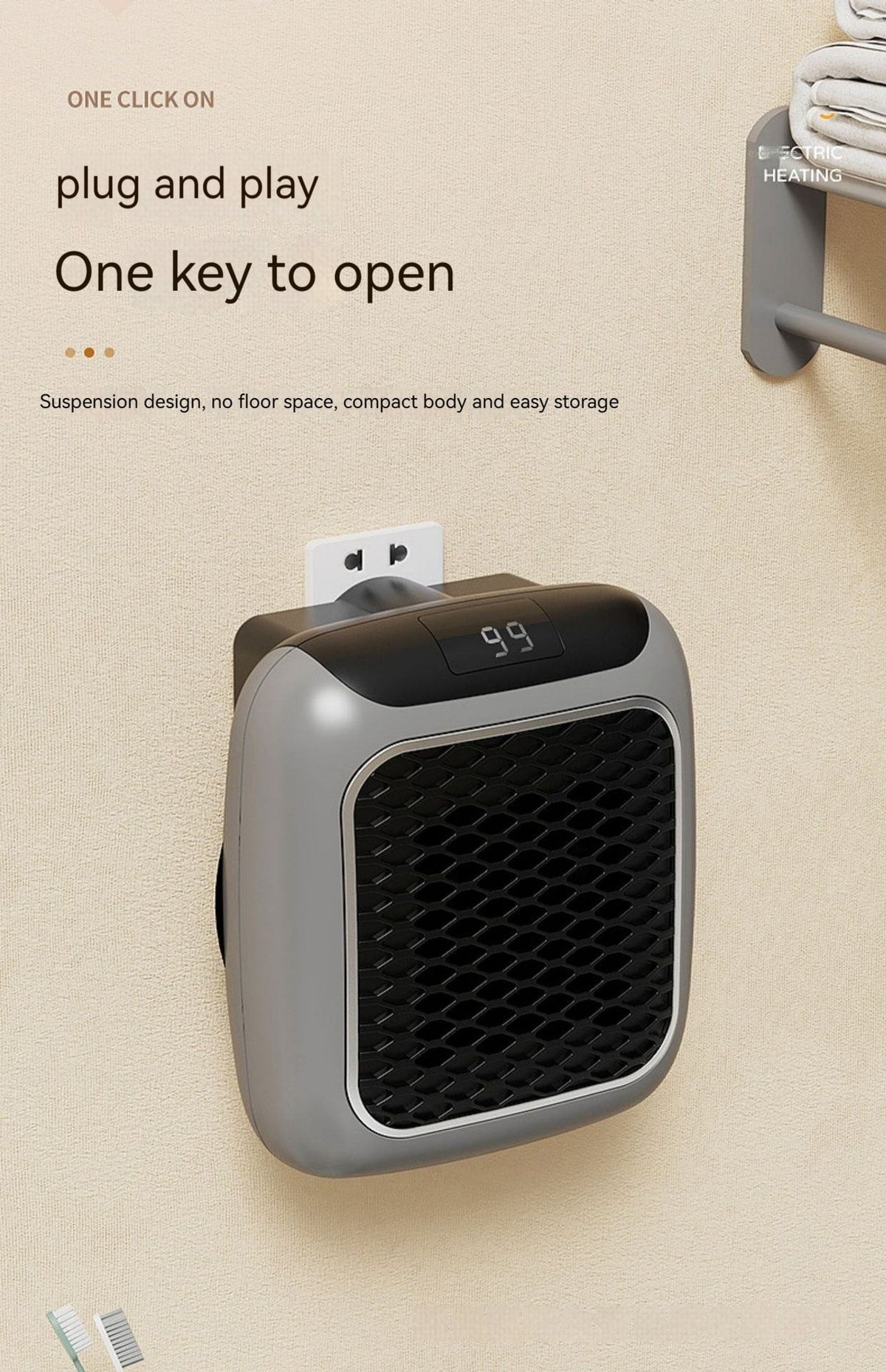 Chauffage d'appoint sur prise à affichage numérique, 800 W