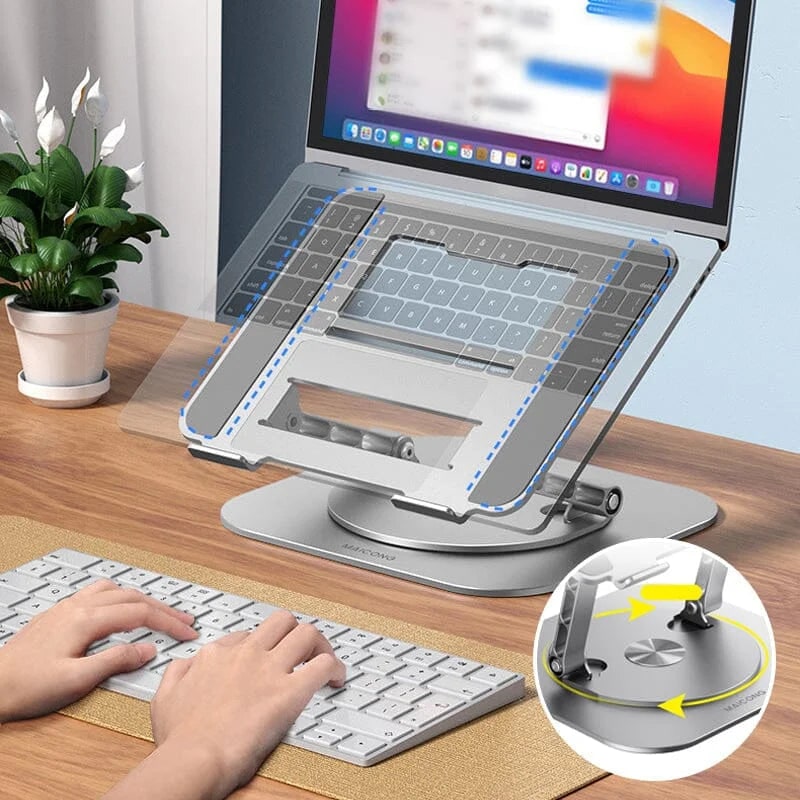 Support d'ordinateur portable pliable en aluminium à base rotative