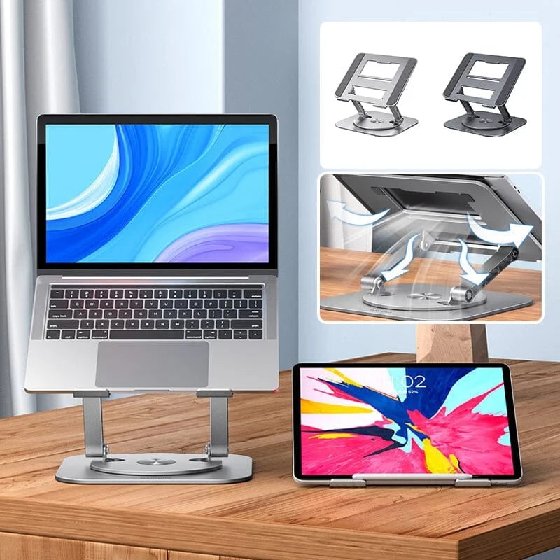 Support d'ordinateur portable pliable en aluminium à base rotative