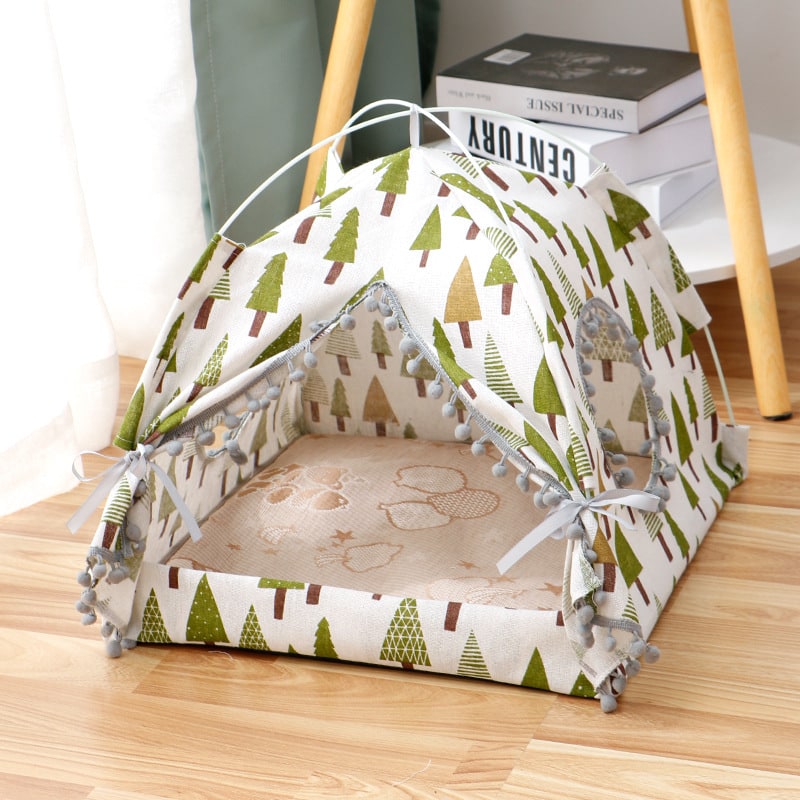 Tente de repos pour chat avec tapis amovible et fenêtres filet
