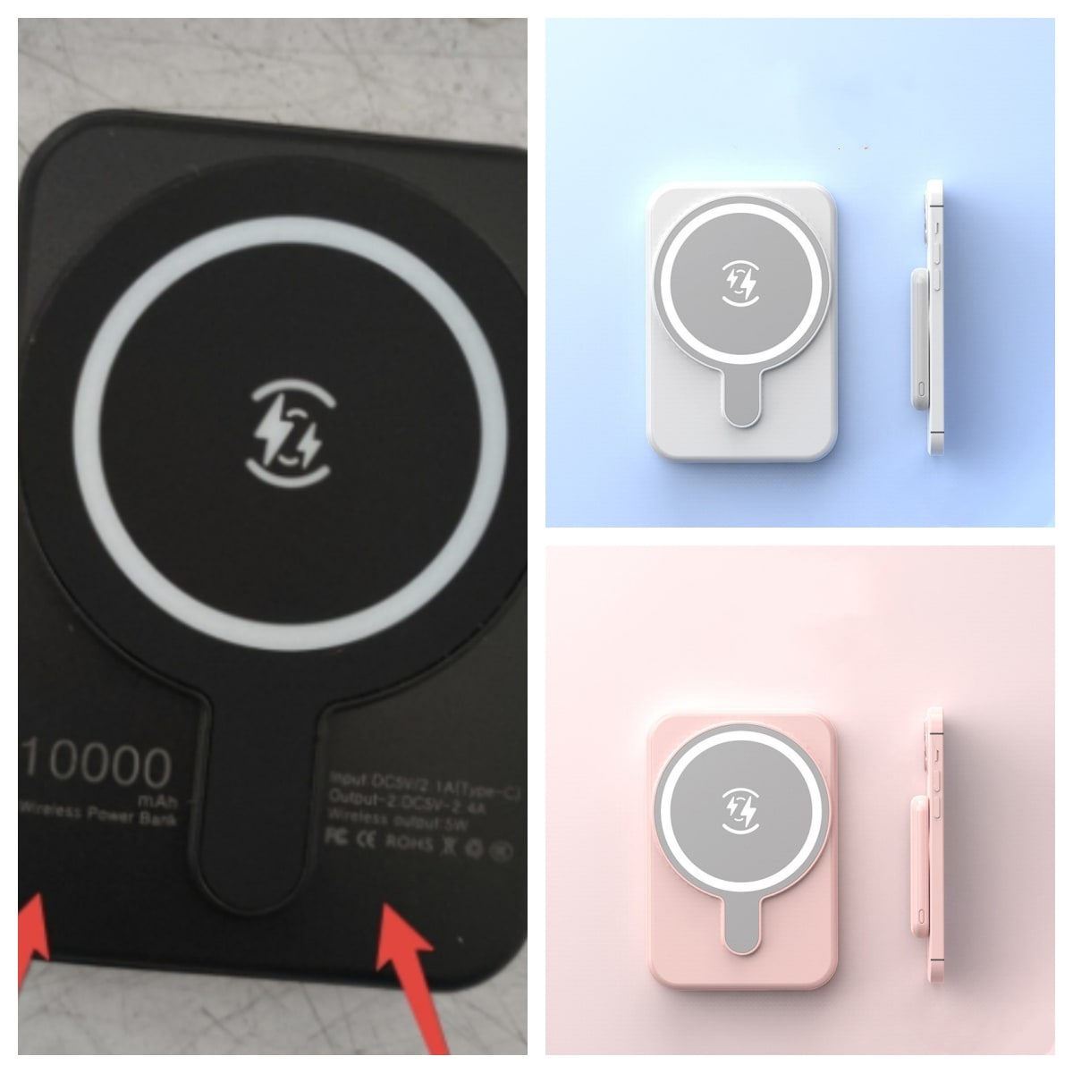 Batterie externe magnétique à recharge sans fil, 10 000 mAh