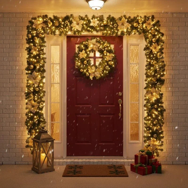 Guirlande de Noël lumineuse avec fleurs et ornements