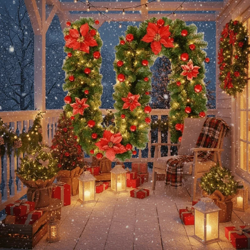 Guirlande de Noël lumineuse avec fleurs et ornements
