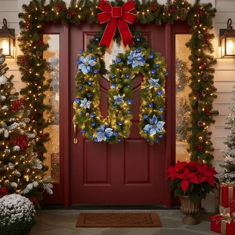 Guirlande de Noël lumineuse avec fleurs et ornements