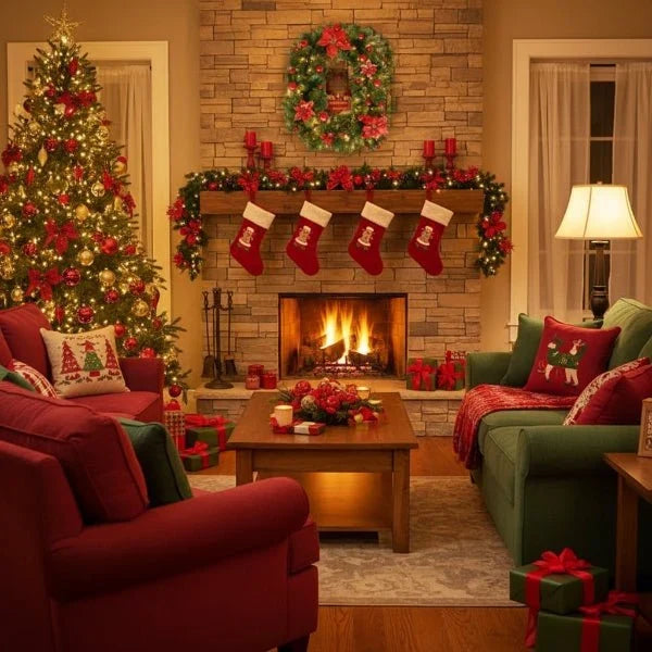 Guirlande de Noël lumineuse avec fleurs et ornements