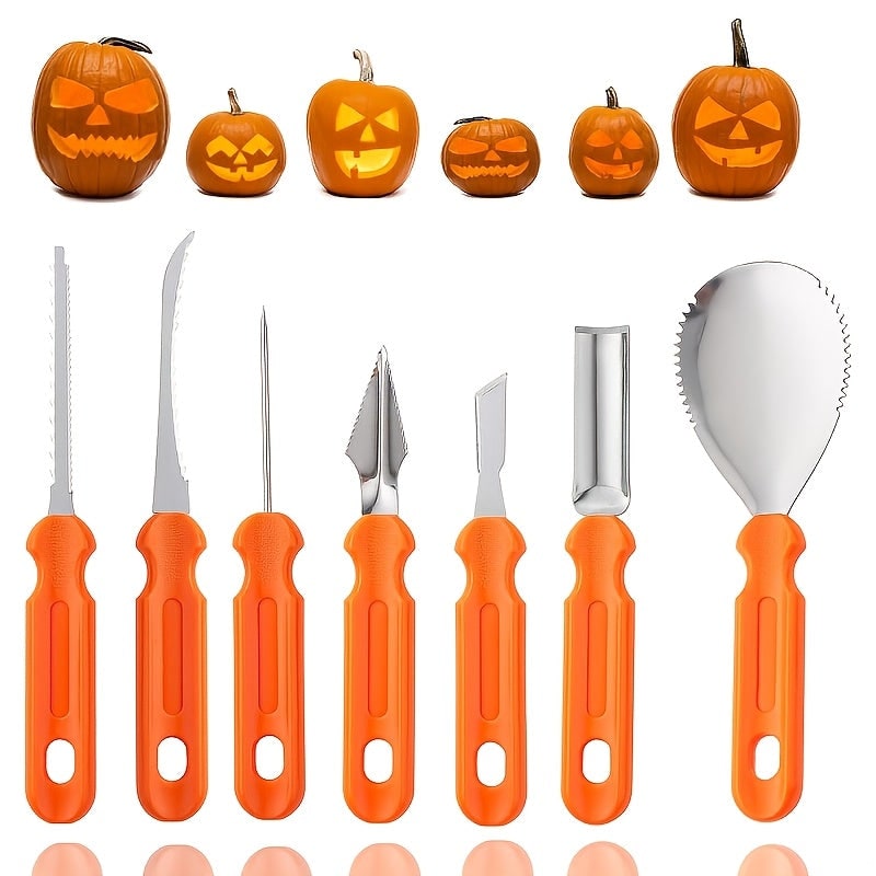 Kit de sept outils de sculpture de citrouille avec pochette