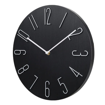 Horloge murale ronde à chiffres en relief et cadran effet bois