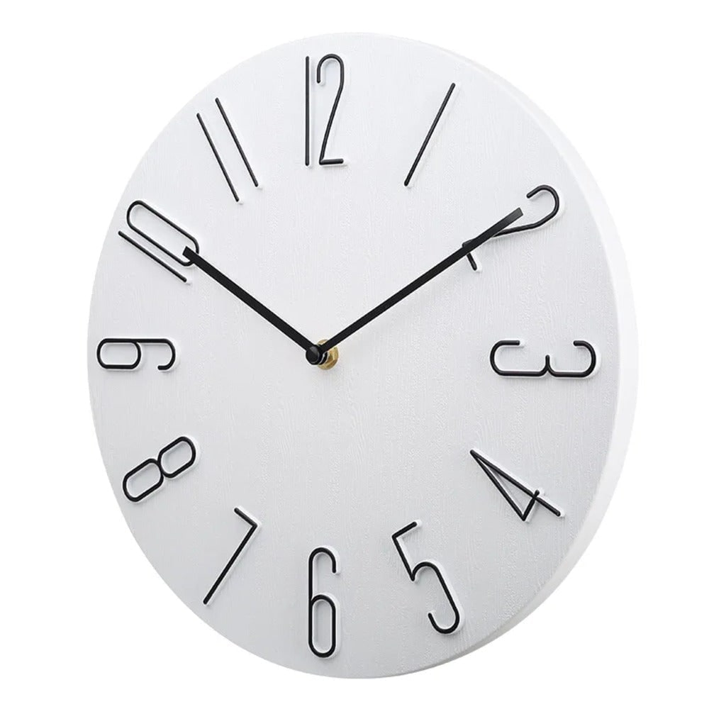 Horloge murale ronde à chiffres en relief et cadran effet bois