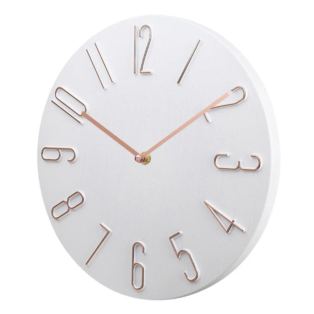 Horloge murale ronde à chiffres en relief et cadran effet bois