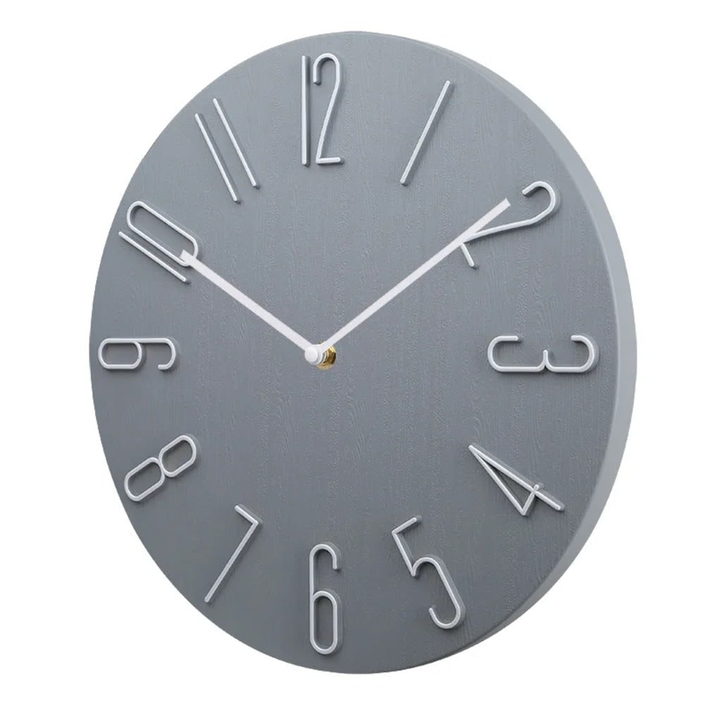 Horloge murale ronde à chiffres en relief et cadran effet bois