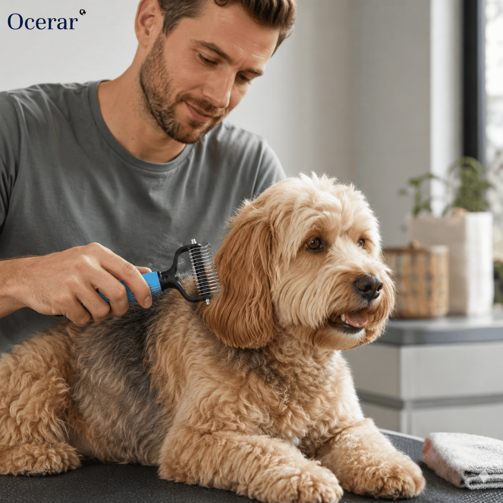 Brosse râteau double face pour le sous-poil des chiens