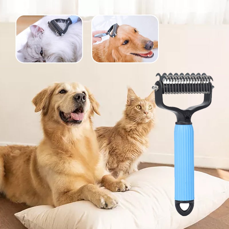 Brosse râteau double face pour le sous-poil des chiens