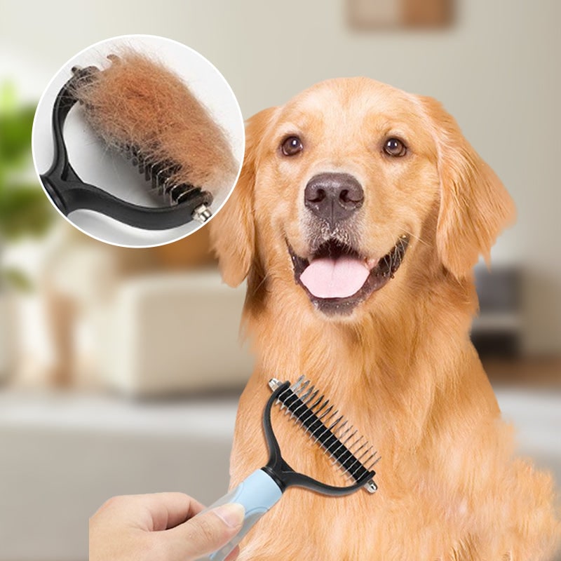 Brosse râteau double face pour le sous-poil des chiens