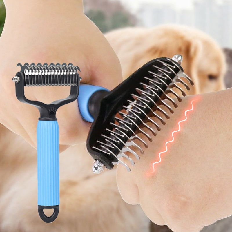 Brosse râteau double face pour le sous-poil des chiens