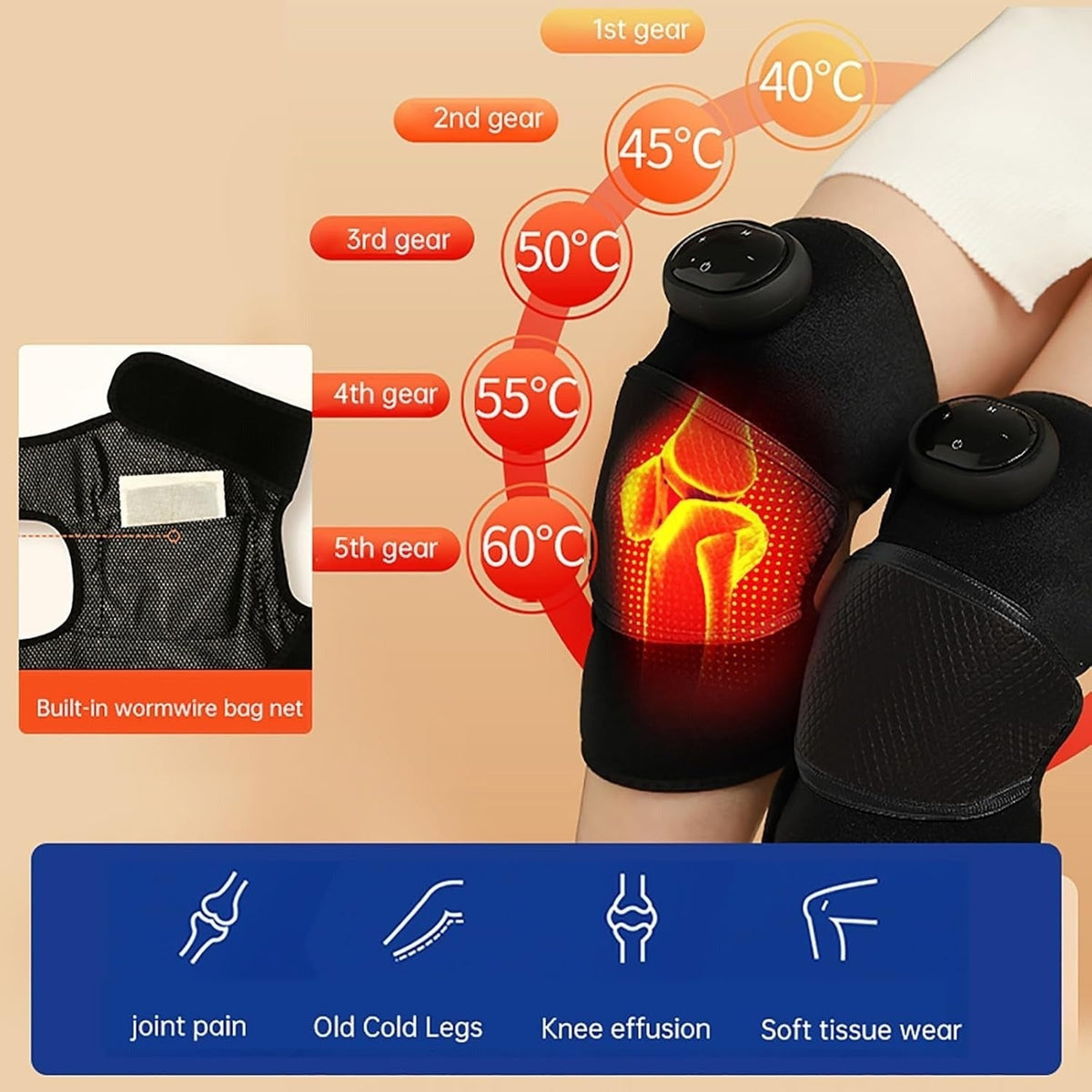 Genouillère chauffante rechargeable avec massage par vibrations