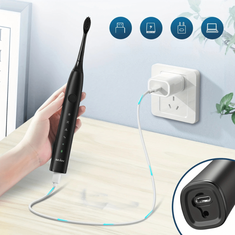 Brosse à dents sonique rechargeable avec huit têtes et étui