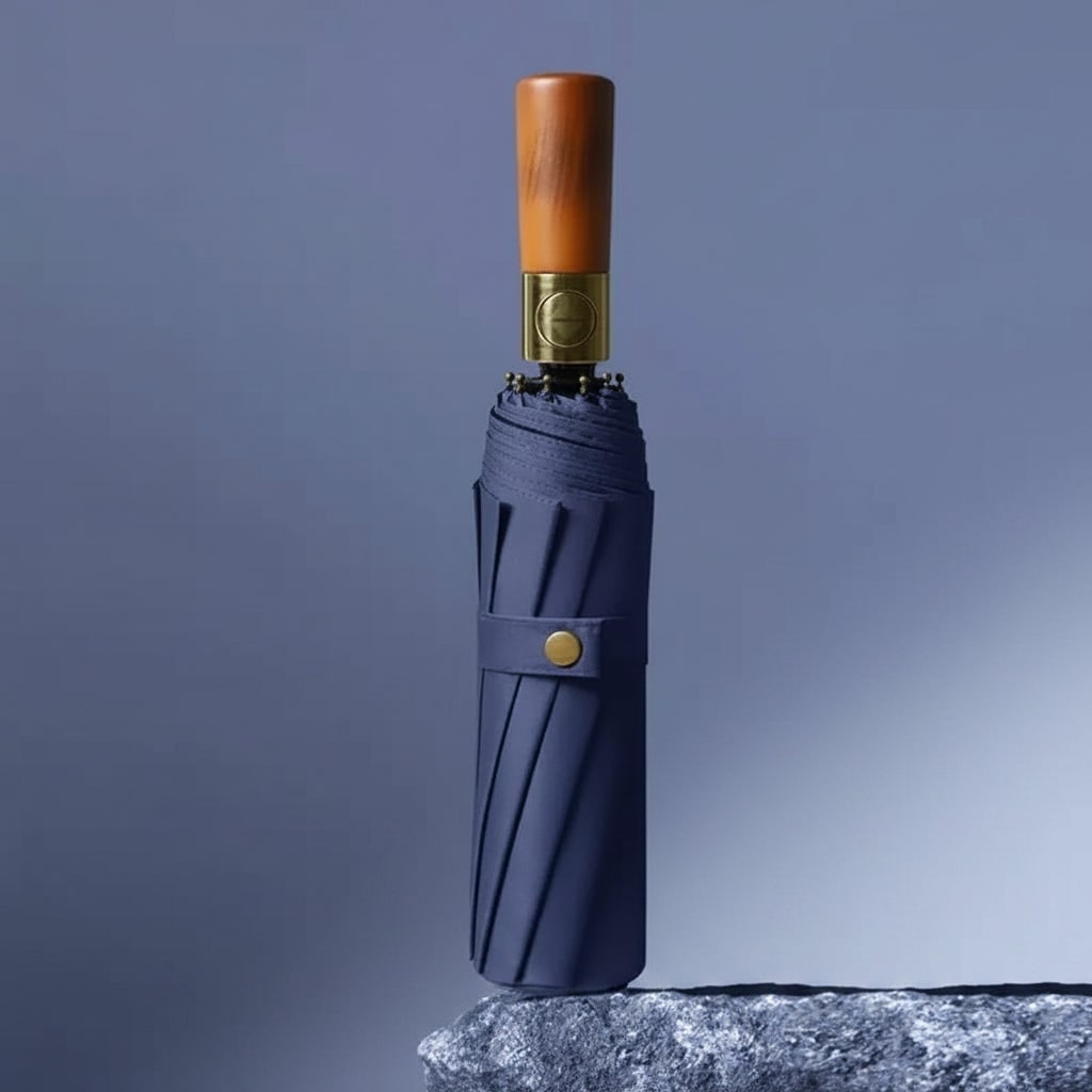 Parapluie de voyage pliant automatique avec poignée en bois