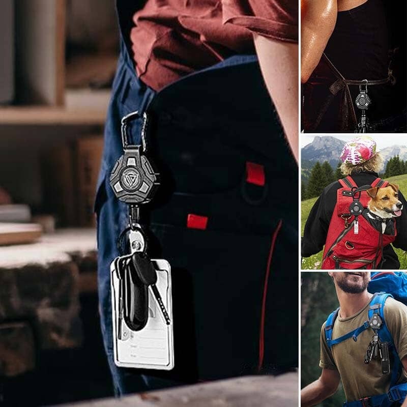 Porte-clés rétractable avec mousqueton et câble d'acier