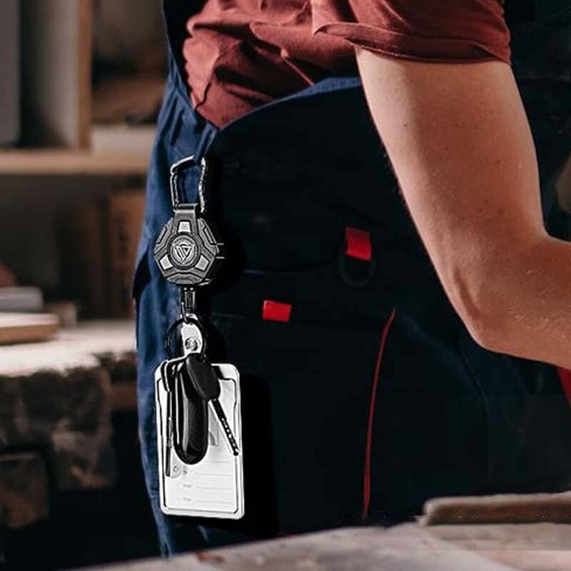 Porte-clés rétractable avec mousqueton et câble d'acier