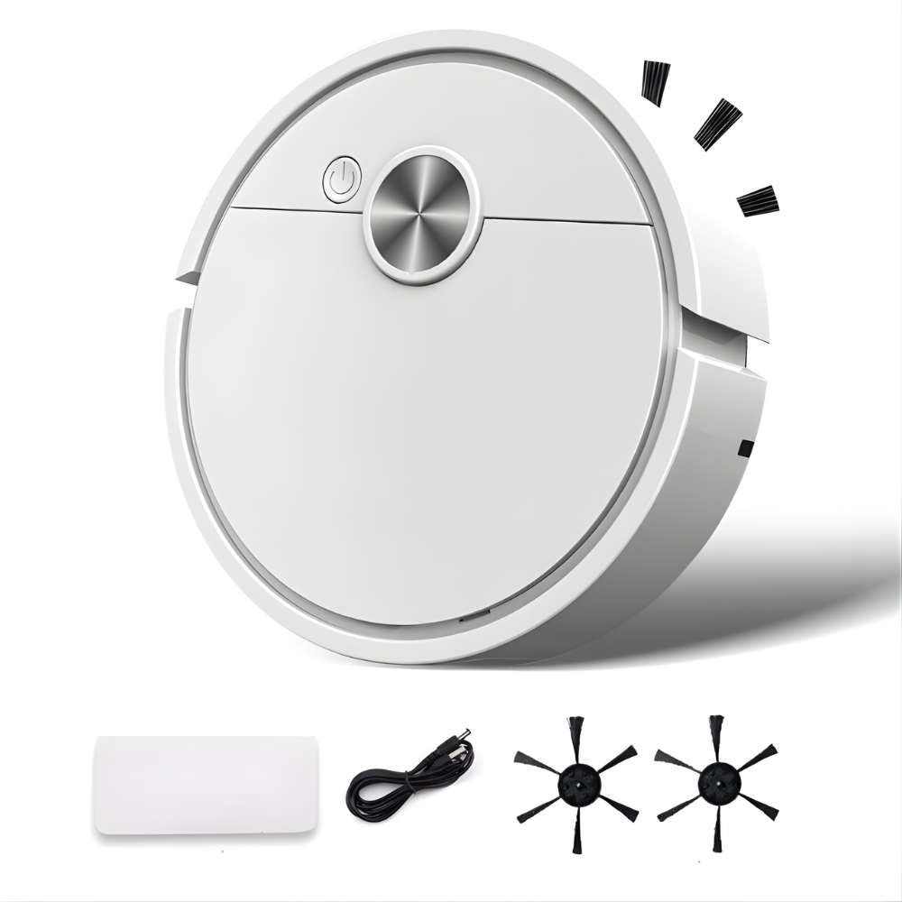 Robot de nettoyage avec doubles tampons rotatifs et brosses latérales