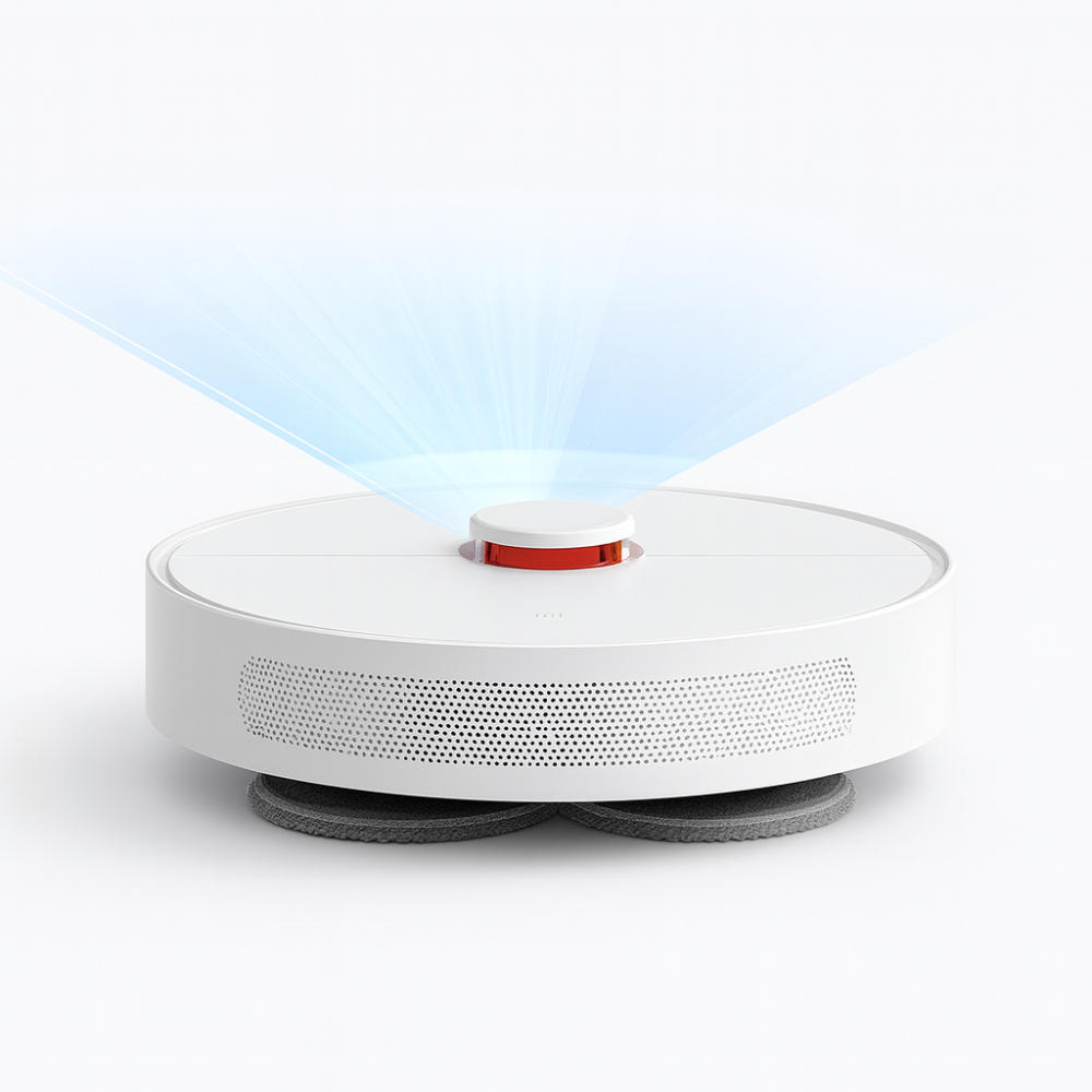 Robot de nettoyage avec doubles tampons rotatifs et brosses latérales