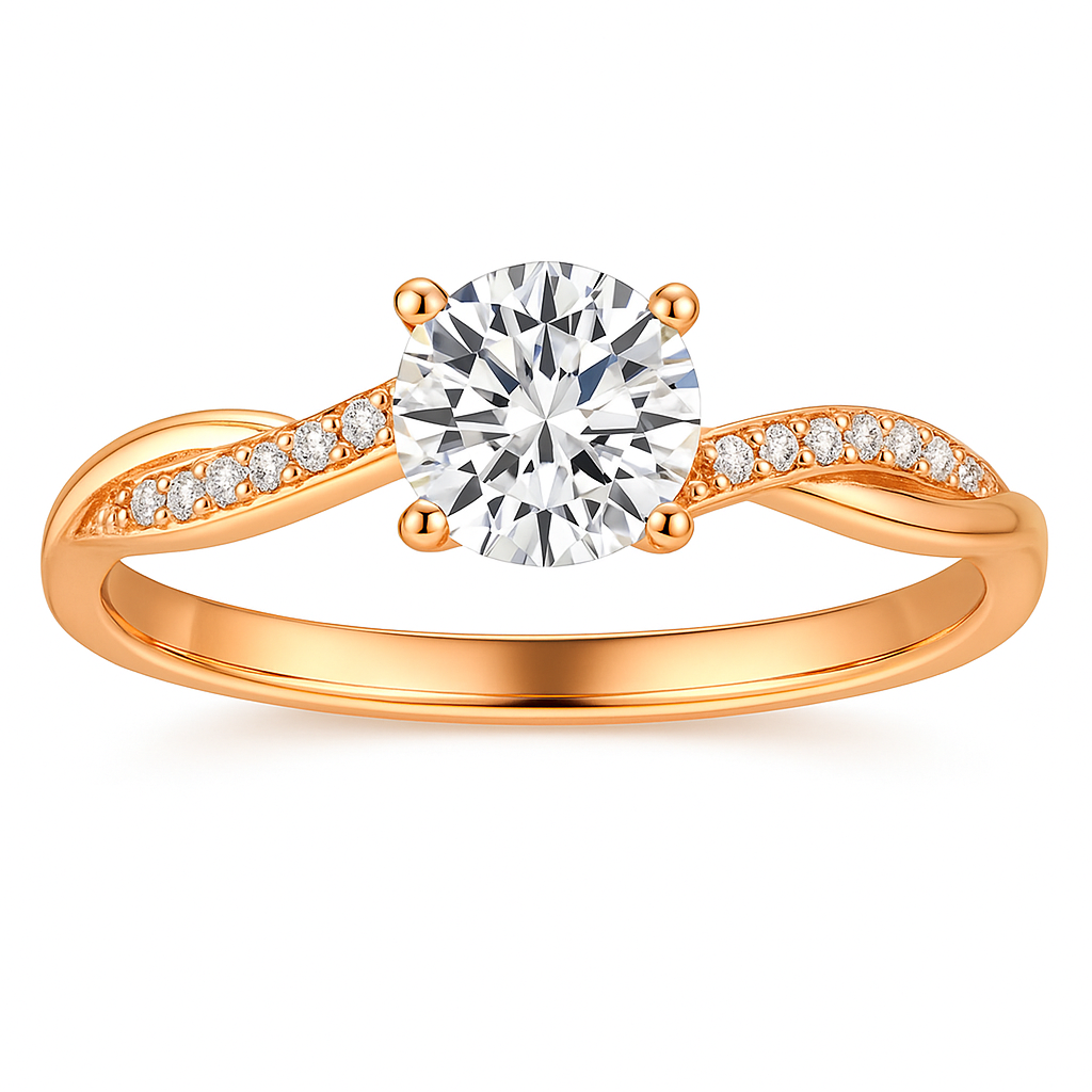 Bague solitaire à anneau torsadé et pierres décoratives