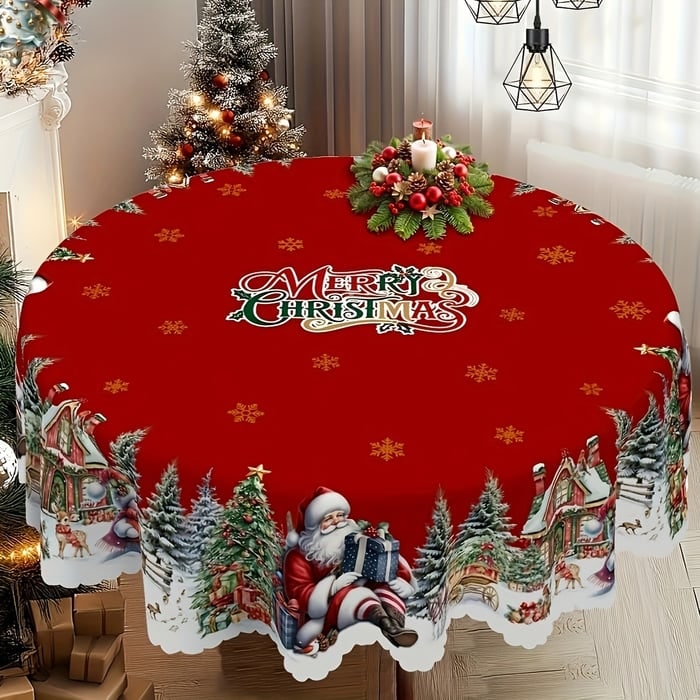 Nappe ronde de Noël à bord festonné, 152 cm