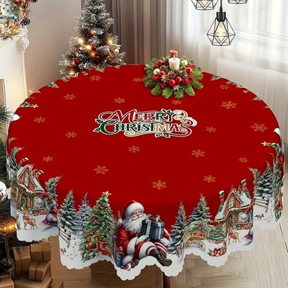 Nappe ronde de Noël à bord festonné, 152 cm