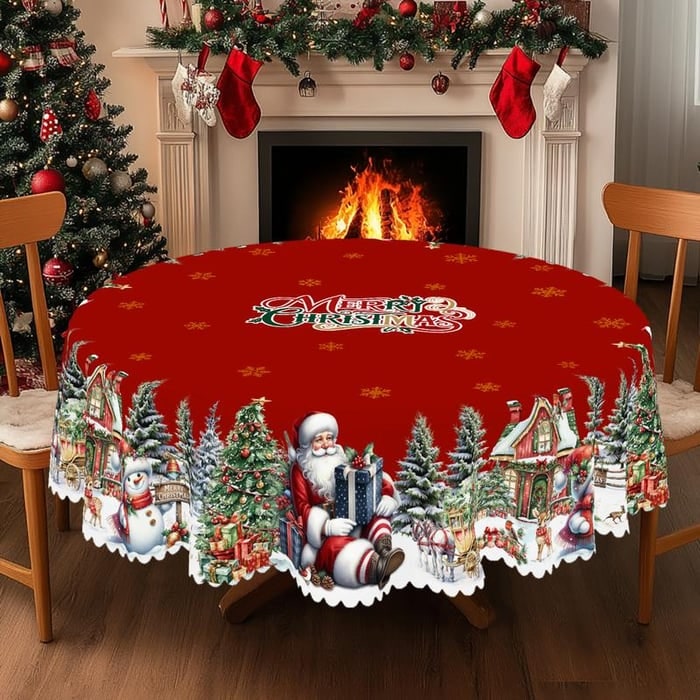 Nappe ronde de Noël à bord festonné, 152 cm