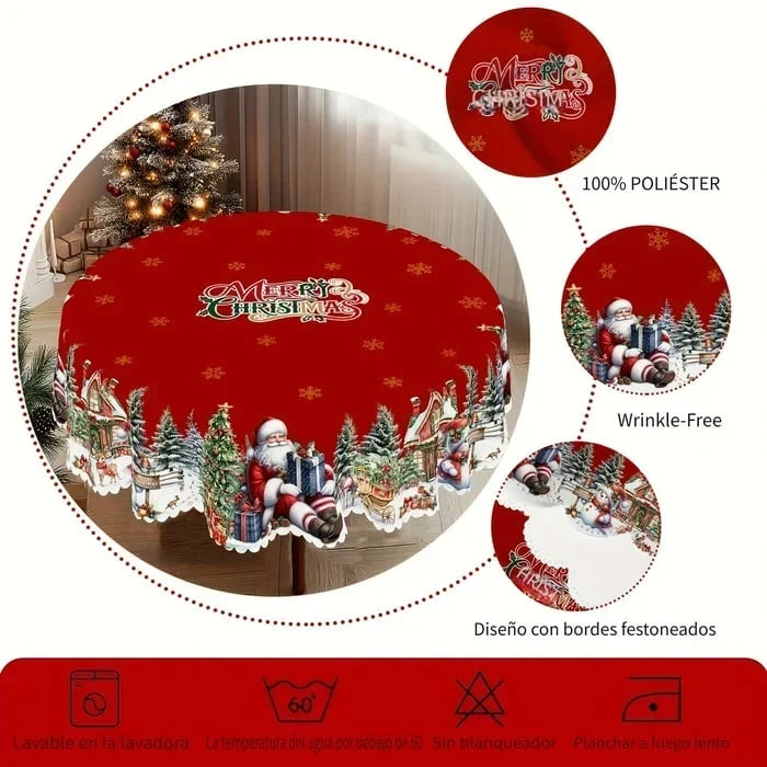 Nappe ronde de Noël à bord festonné, 152 cm