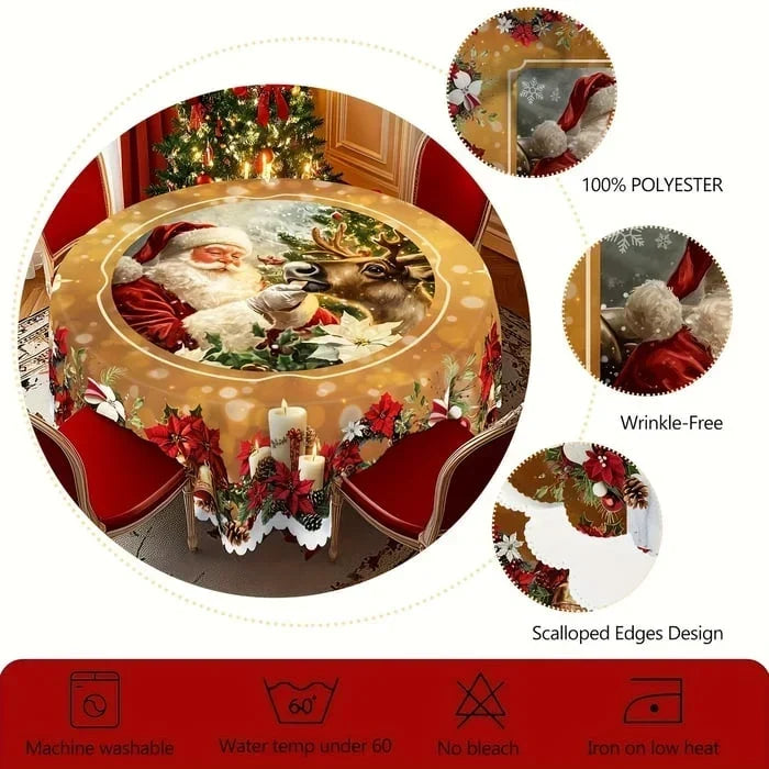 Nappe ronde de Noël à bord festonné, 152 cm