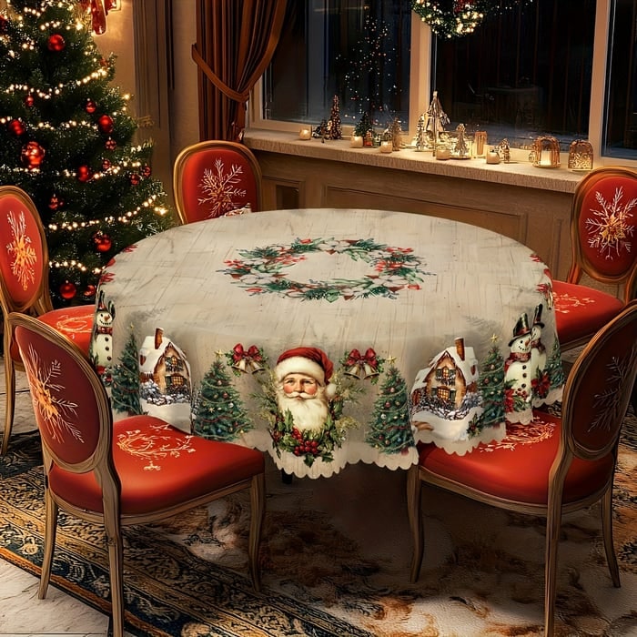 Nappe ronde de Noël à bord festonné, 152 cm