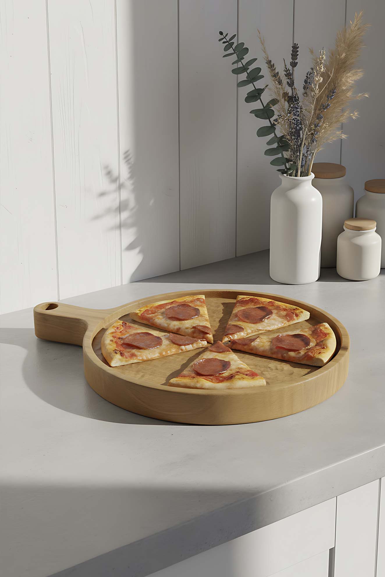 Plateau de service rond sculpté en bois de châtaignier – image 2