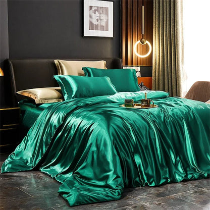 Parure de lit en satin avec housse de couette et taies