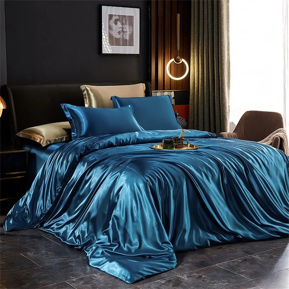 Parure de lit en satin avec housse de couette et taies