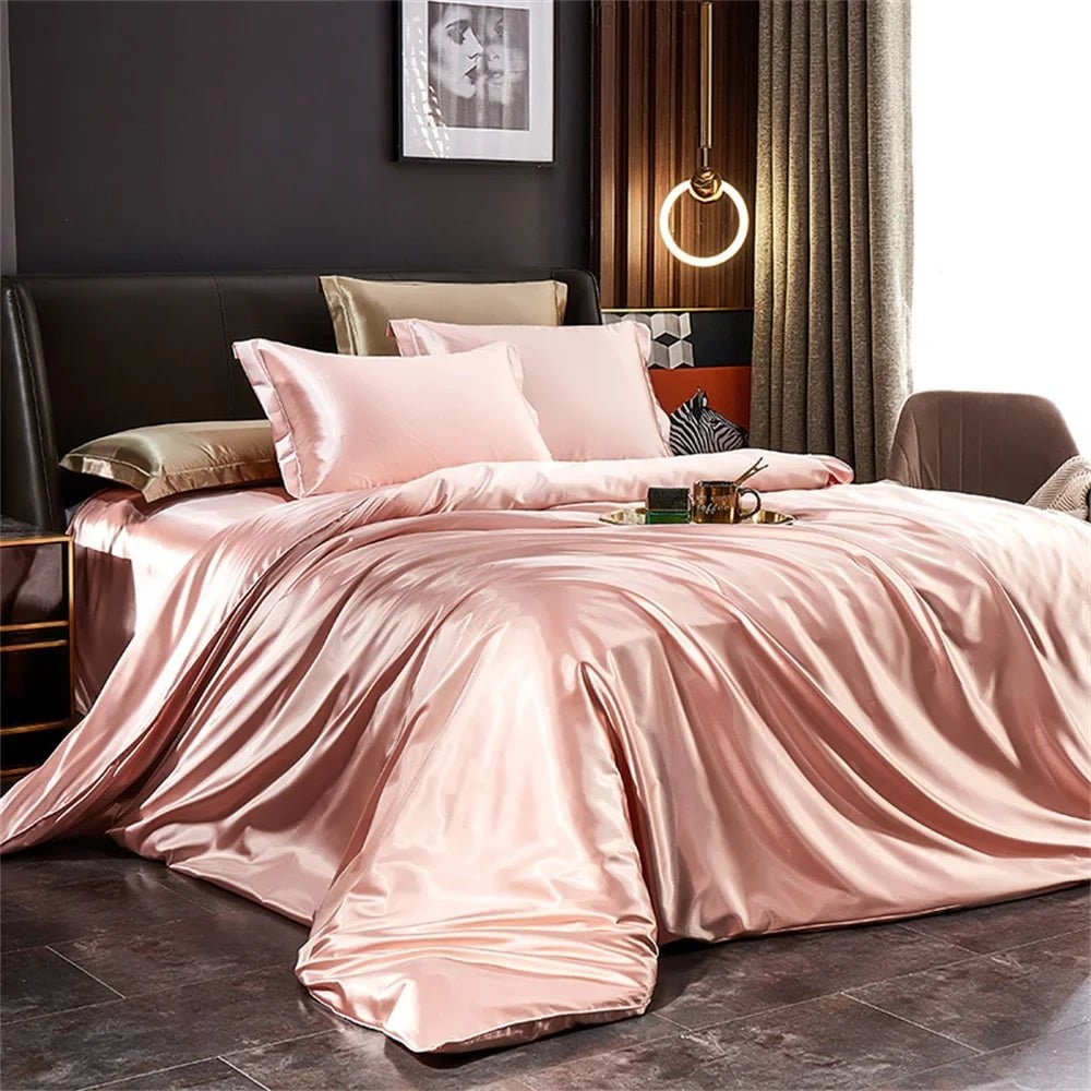 Parure de lit en satin avec housse de couette et taies