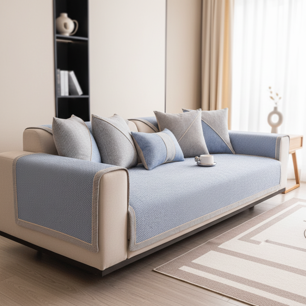 Protection modulaire de canapé matelassée en mélange coton-lin