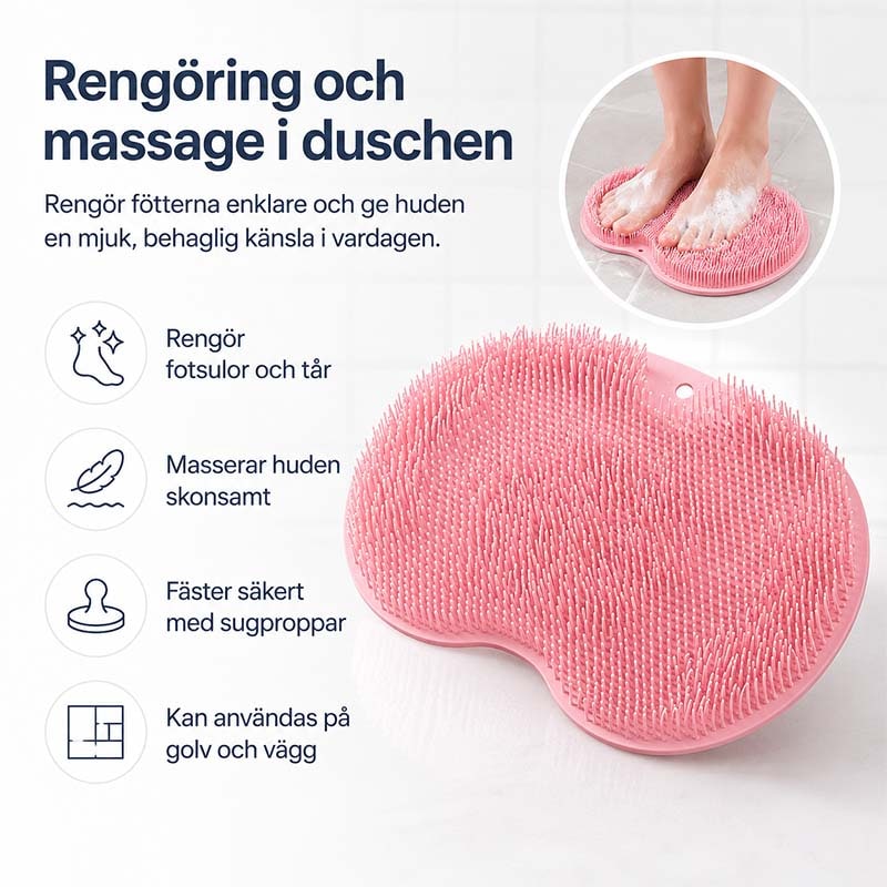 Brosse de douche en silicone pour les pieds avec ventouses