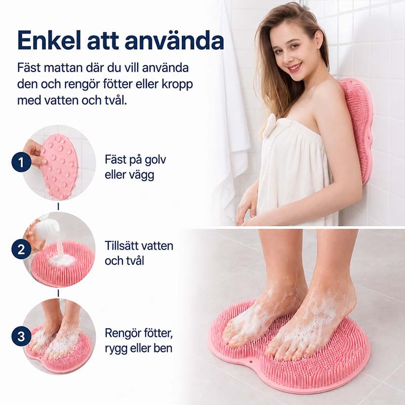 Brosse de douche en silicone pour les pieds avec ventouses