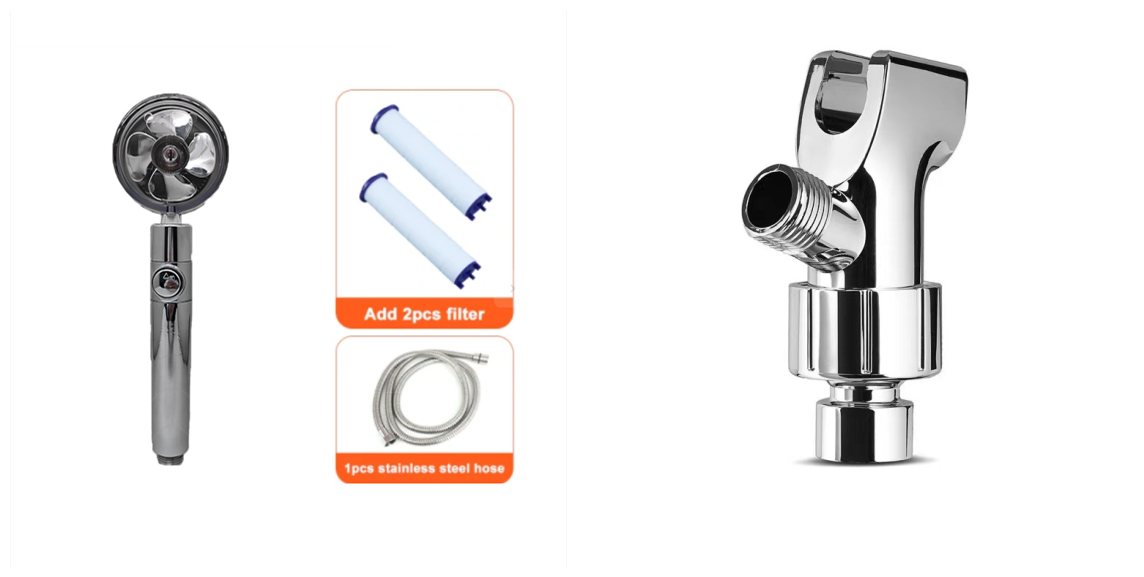 Pommeau de douche filtrant avec bouton pause et flexible