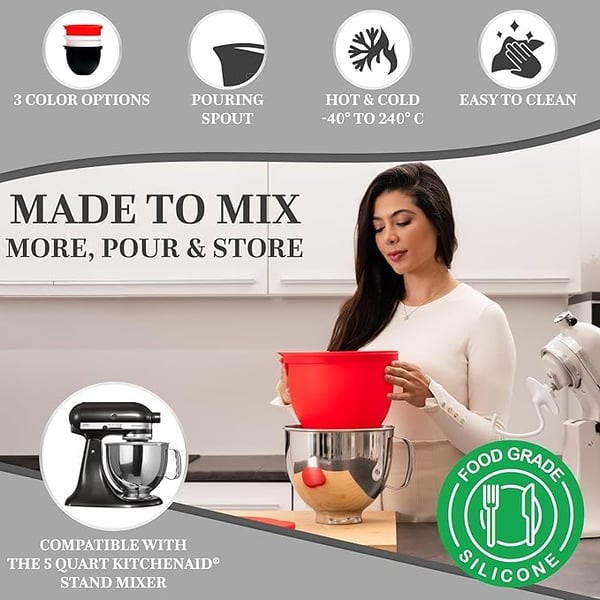 Doublure de bol en silicone avec couvercle pour robot pâtissier