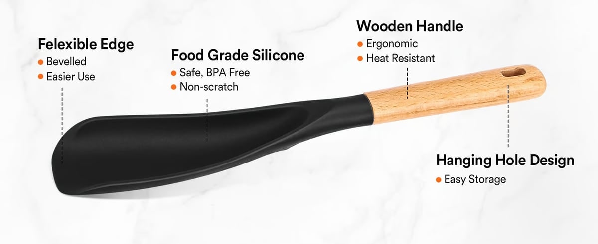 Cuillère-spatule en silicone avec manche en bois