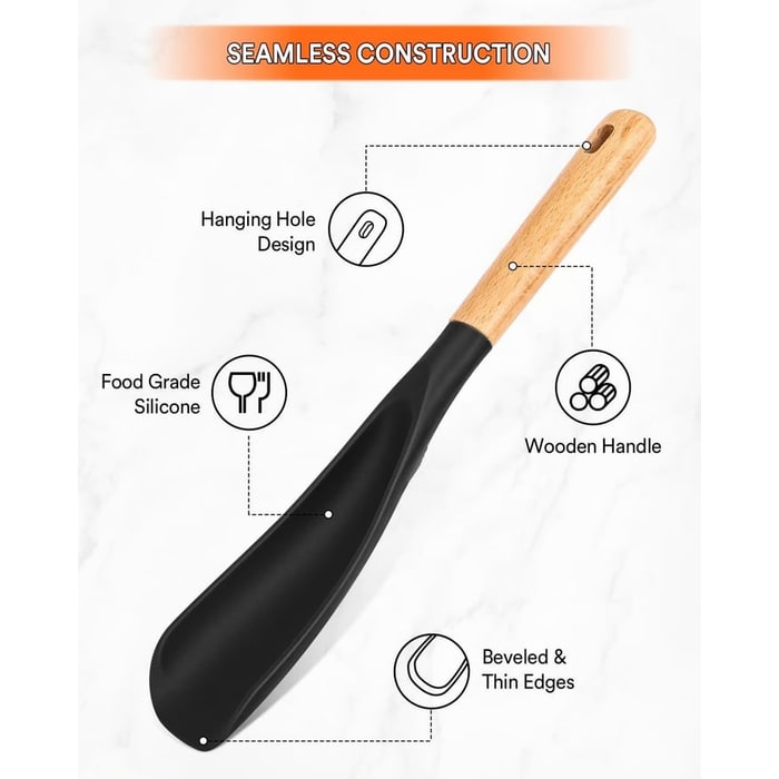 Cuillère-spatule en silicone avec manche en bois
