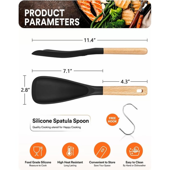 Cuillère-spatule en silicone avec manche en bois